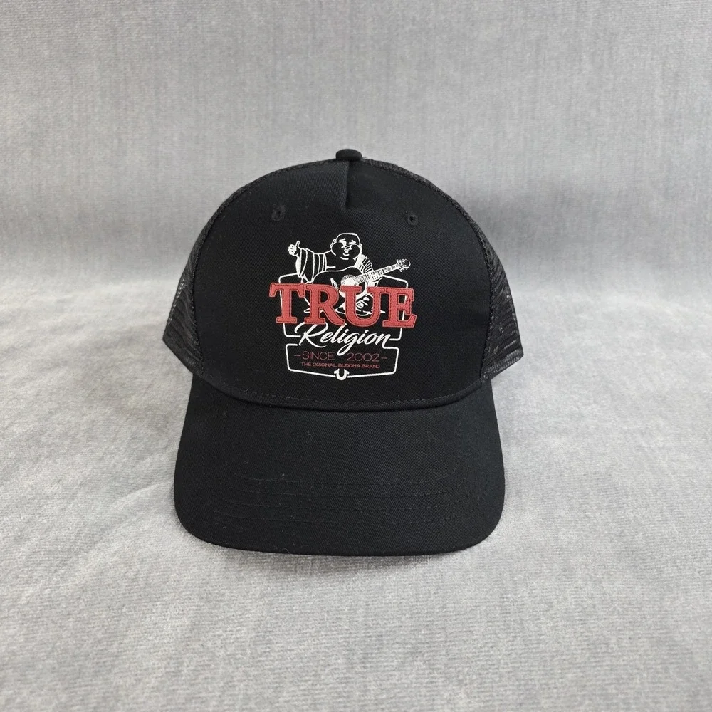 True Religion Hat Cap Snap Back One Size Black Original Buddha  Trucker Mens NWT